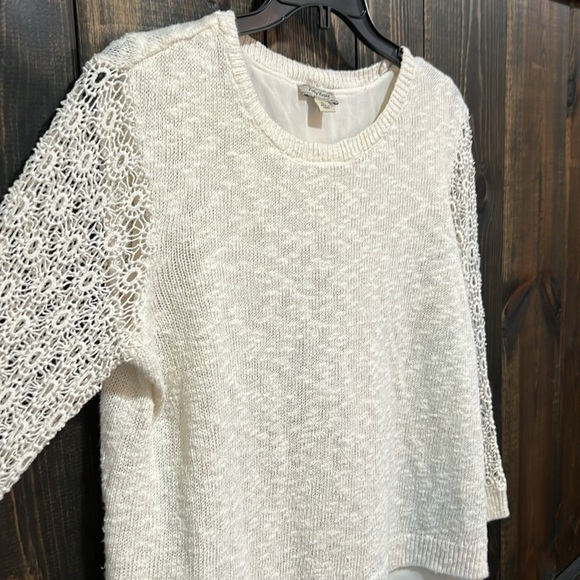 Lucky Brand Sweater S Split Back Cream Lace Cinema Boho Sheer Coquette Girly - Picture 2 of 9